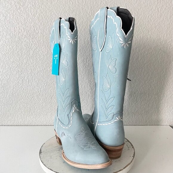 Lane SWEET MEMORIES Knee High Womens Cowboy Boots 12 Light Blue Cowgirl Western - Picture 11 of 11